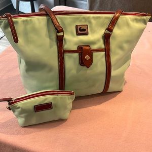 Teal/Aqua Dooney & Burke shoulder bag with matching small makeup bag